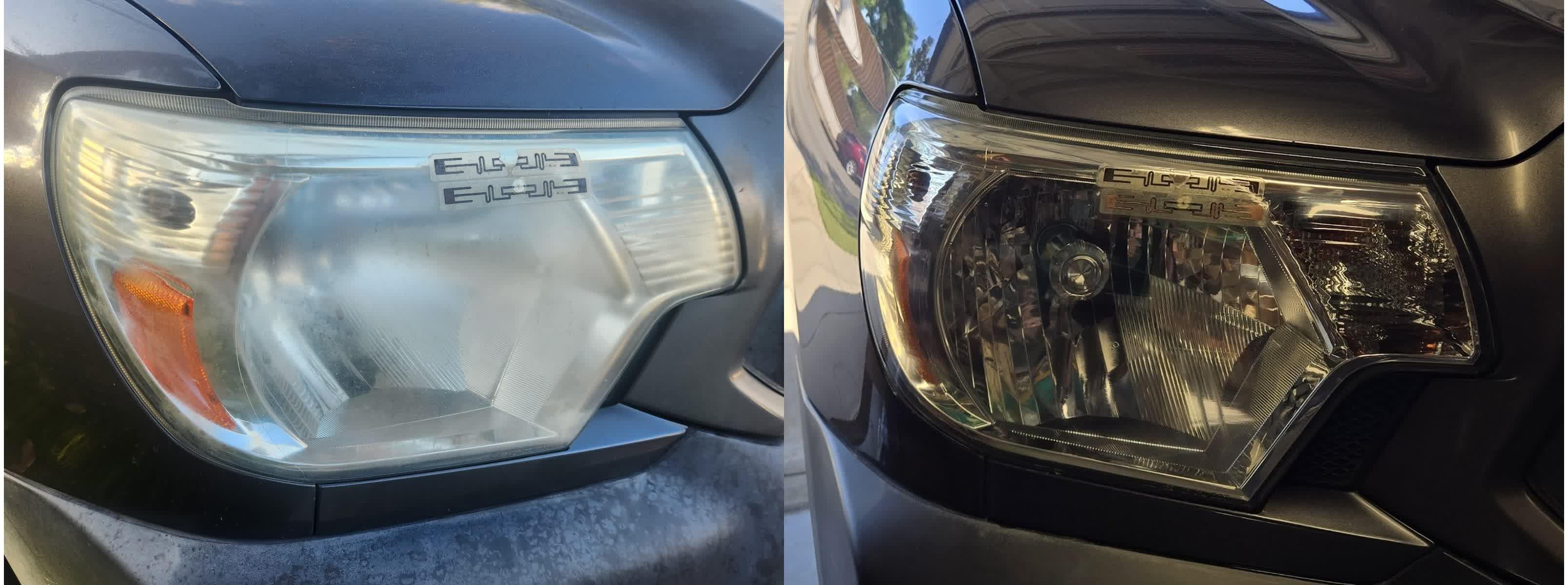 Foggy yellowed headlight restored to clear mobile headlight restoration Glendale CA