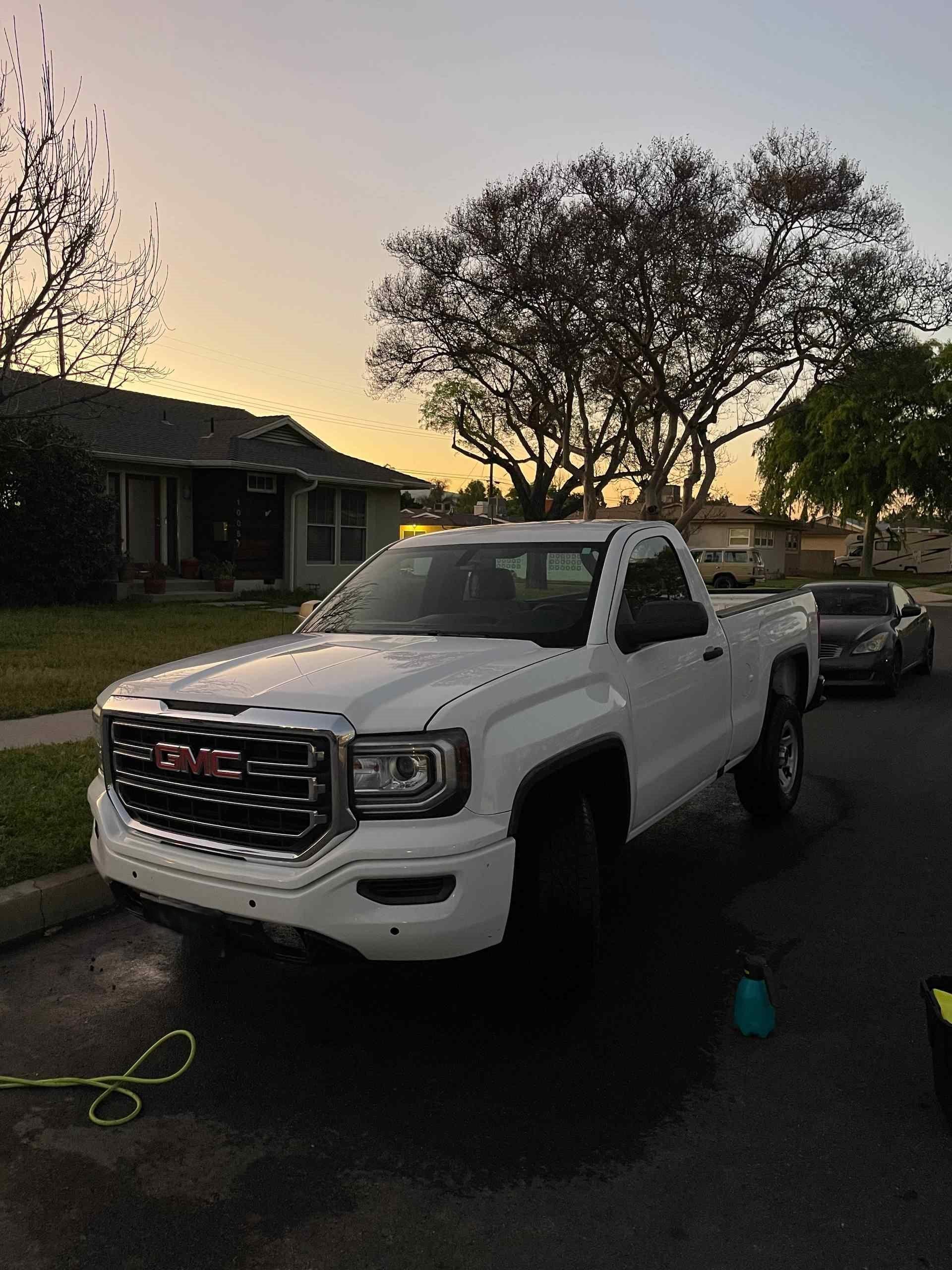 White GMC truck exterior wash wax wheel detail mobile detailing Burbank CA